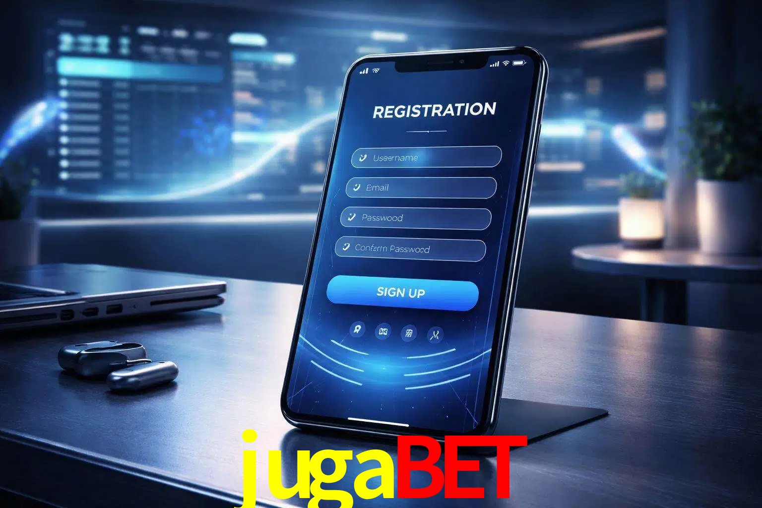 Una interfaz moderna de registro móvil para jugabet mostrada en un smartphone con un panel de apuestas elegante.